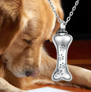 Dog Bone Ashes Necklace with Pet Paw Print Pendant